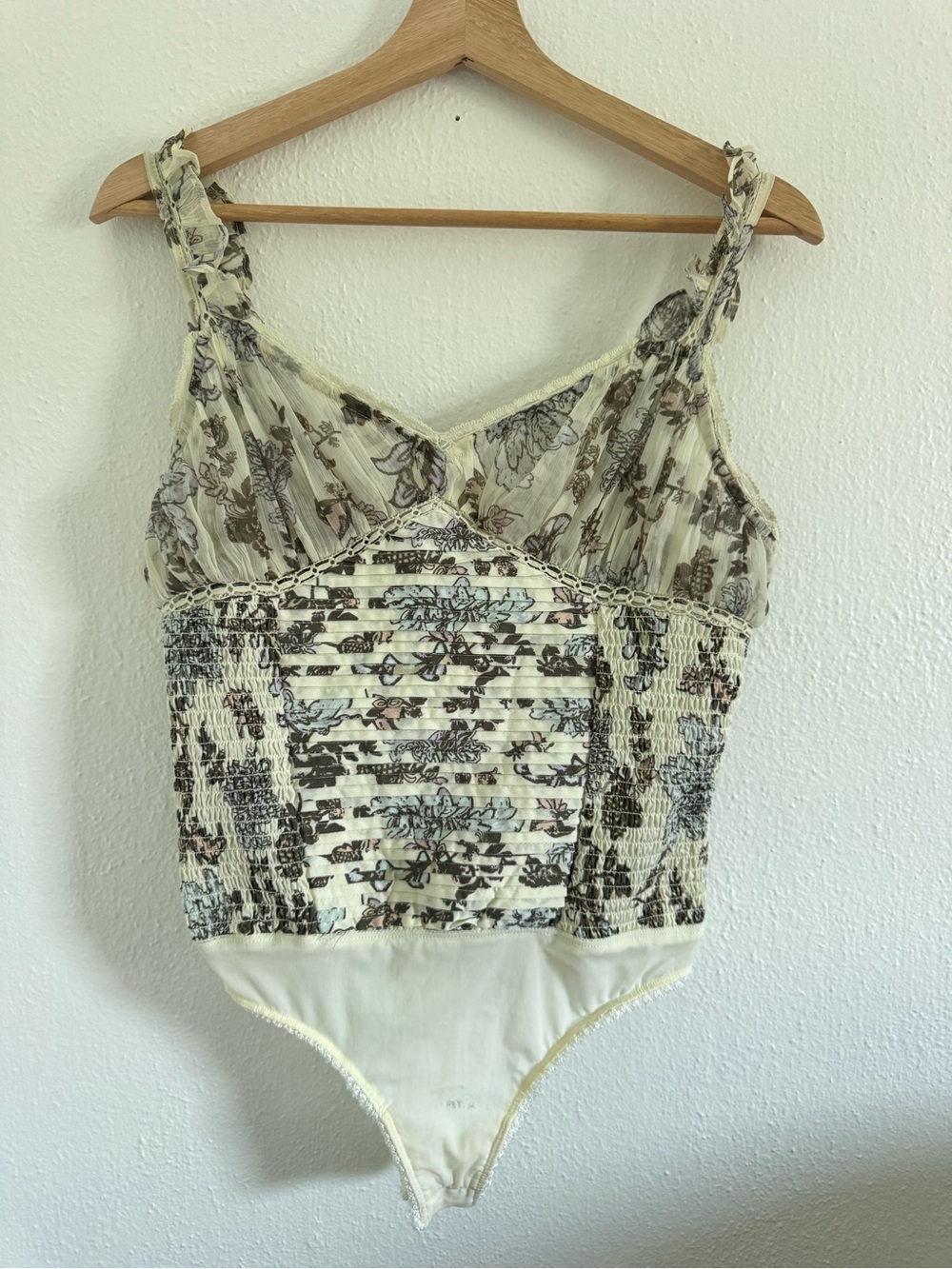 Free People Cream Lace Trim bodysuit